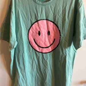 Women’s Aqua and Pink Smiley Face T-Shirt